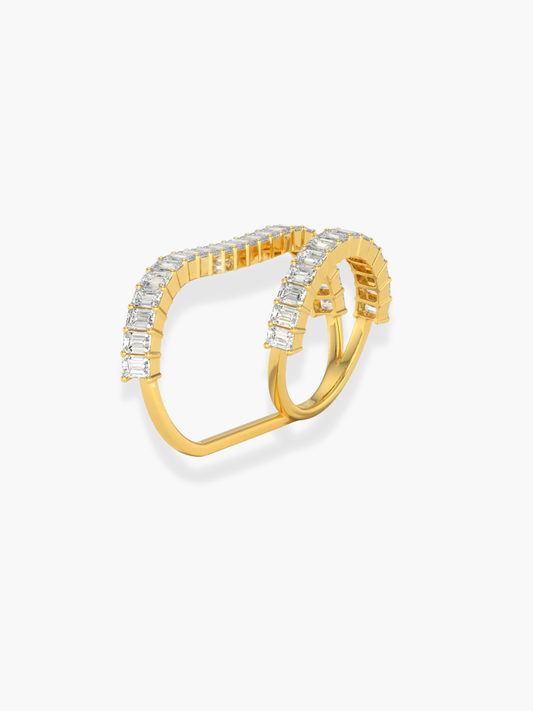 18K Yellow Gold Emerald Cut Double Finger Ring