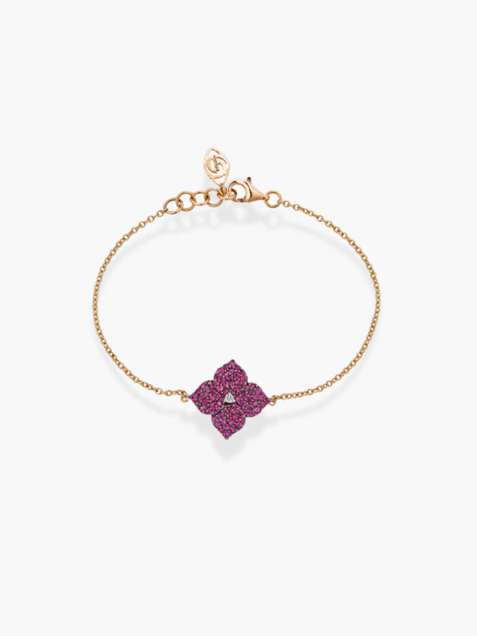 18k rose gold diamond and deep pink sapphire flower Piranesi bracelet