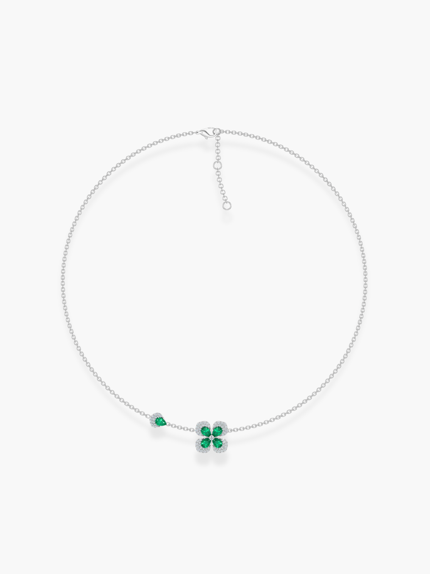 18k White Gold Florea Diamond And Emerald 1 Motif Necklace