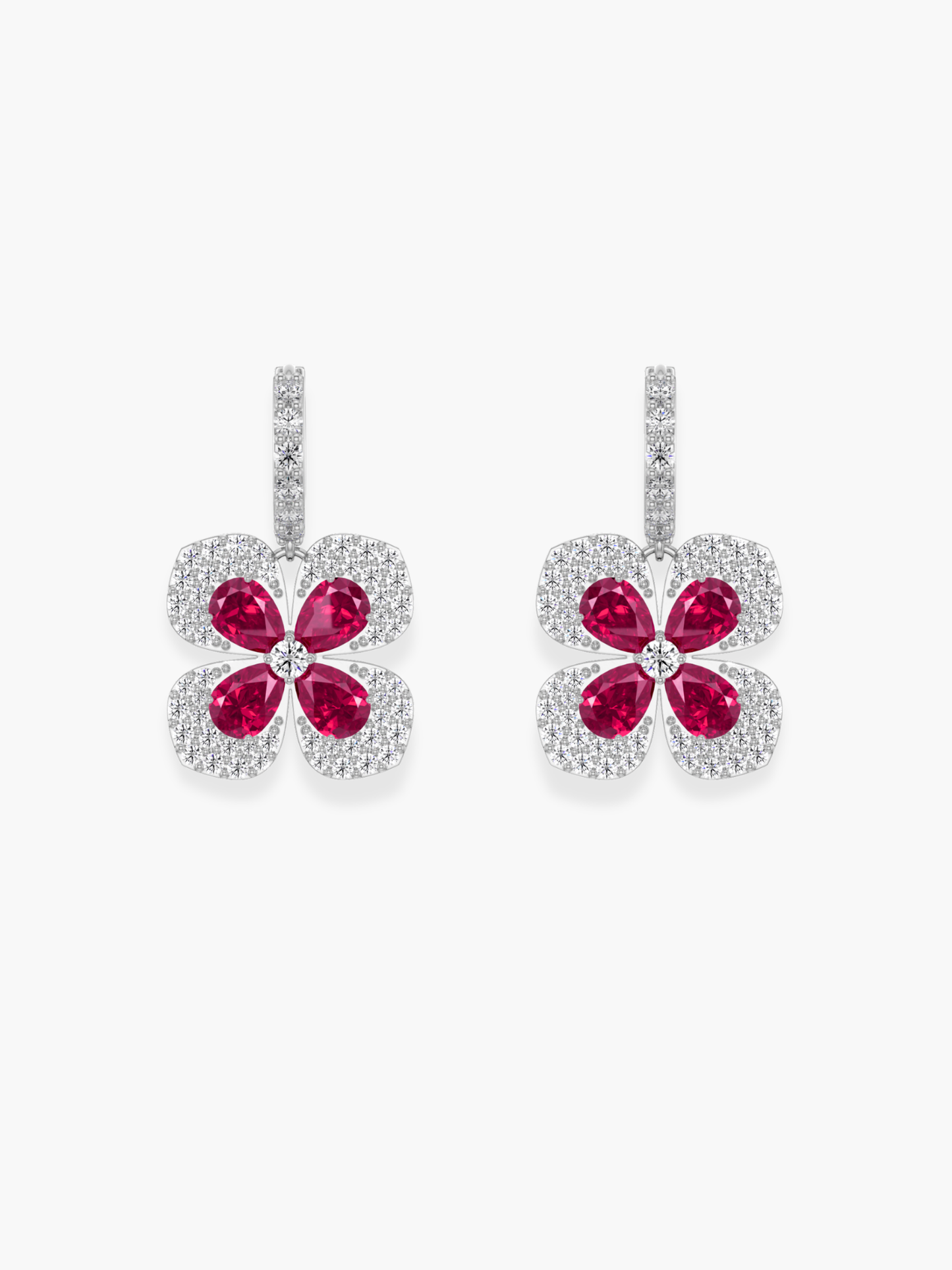 18k White Gold Florea Diamond And Ruby Dangling Earrings