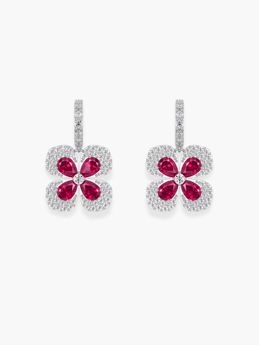 18k White Gold Florea Diamond And Ruby Dangling Earrings