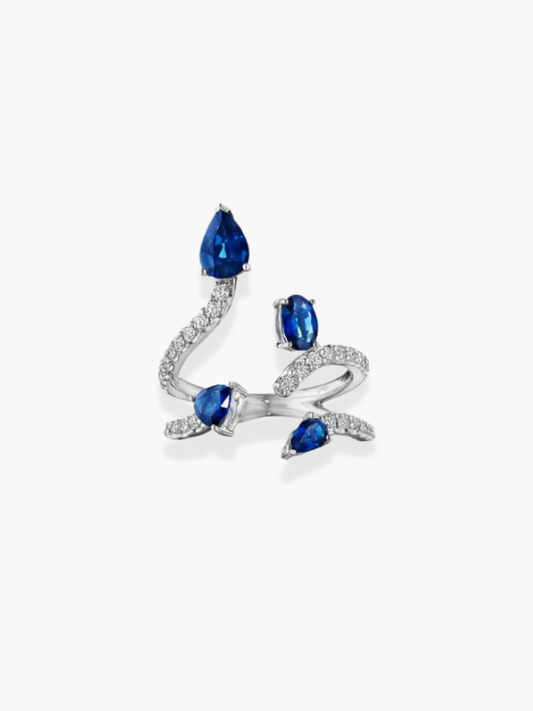 18K Hueb White Gold Diamond And Blue Sapphire Ring