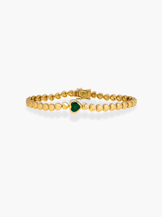 14k Yellow Gold Diamond with Emerald Heart Bracelet