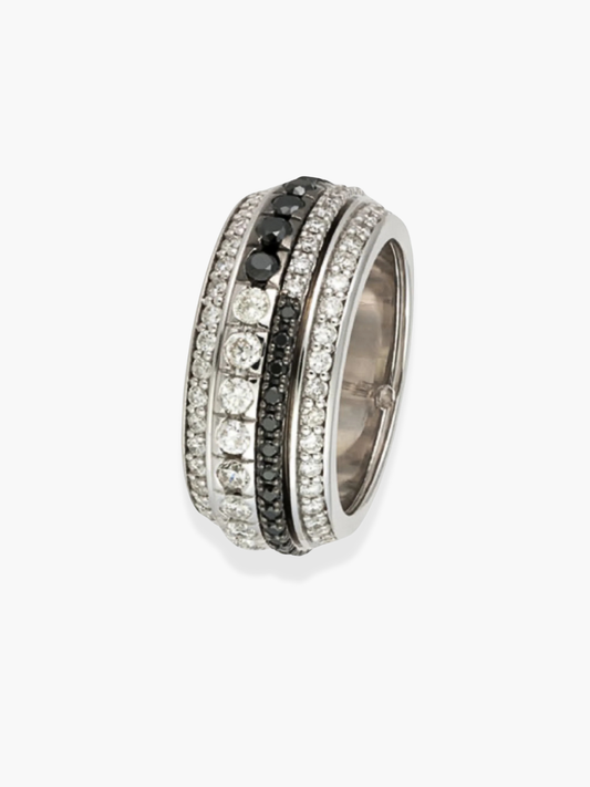 18K White Gold Black and White Diamond Movable Ring
