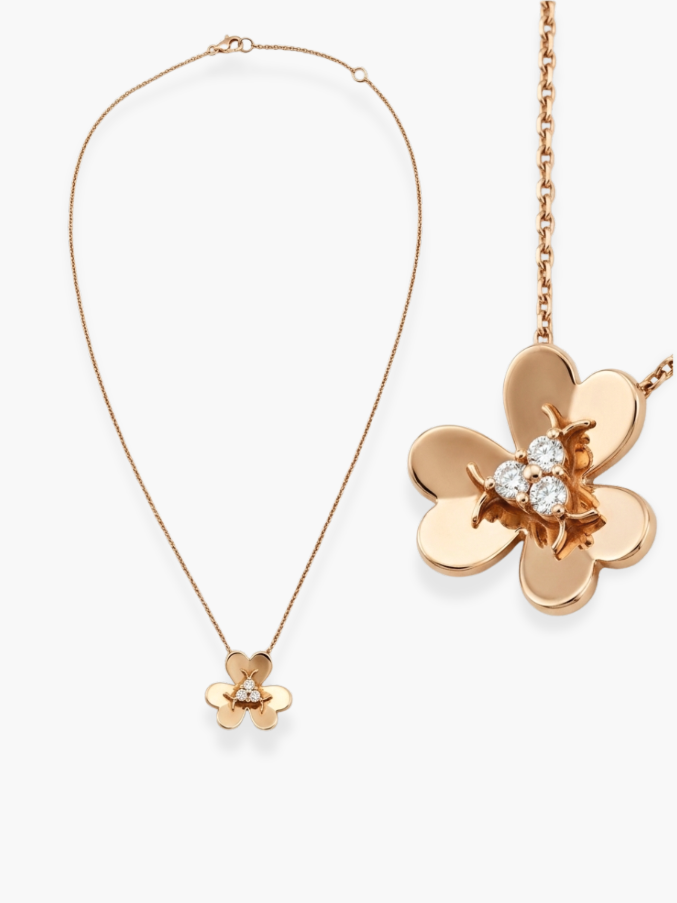 18k Rose Gold Diamond Flower Shaped Pendant Necklace