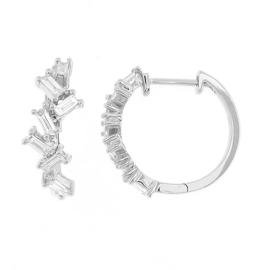 18k white gold diamond baguette hoops