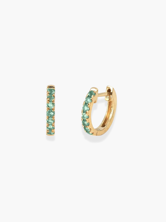 14k Yellow Gold Green Garnet Huggies
