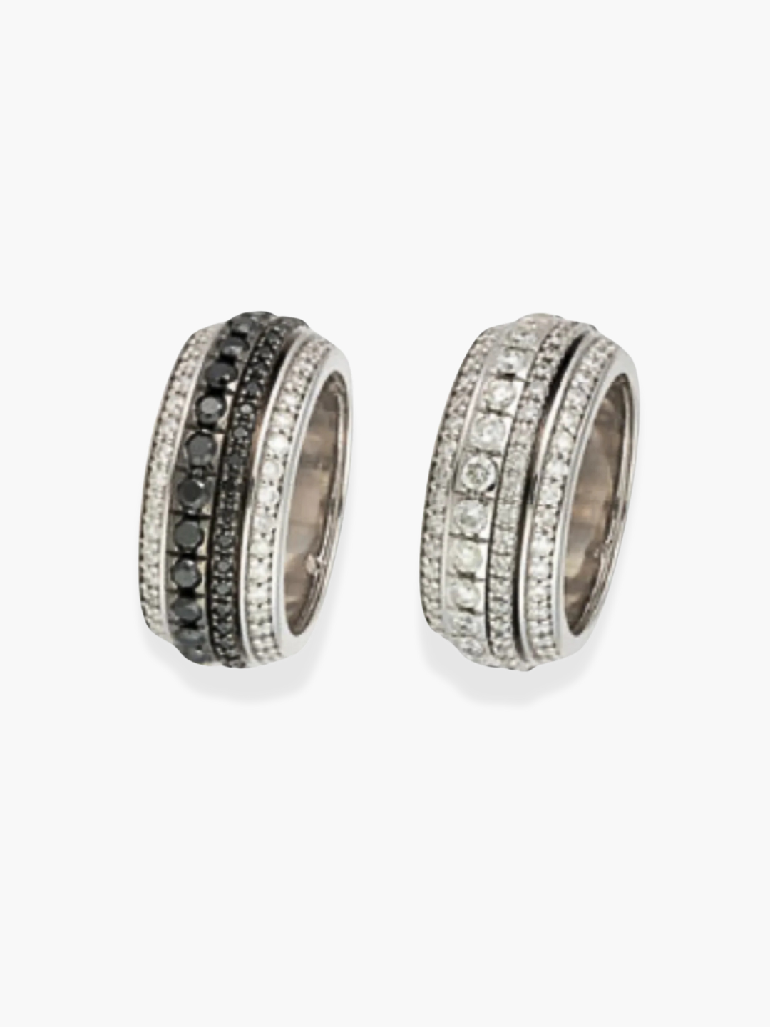 18K White Gold Black and White Diamond Movable Ring