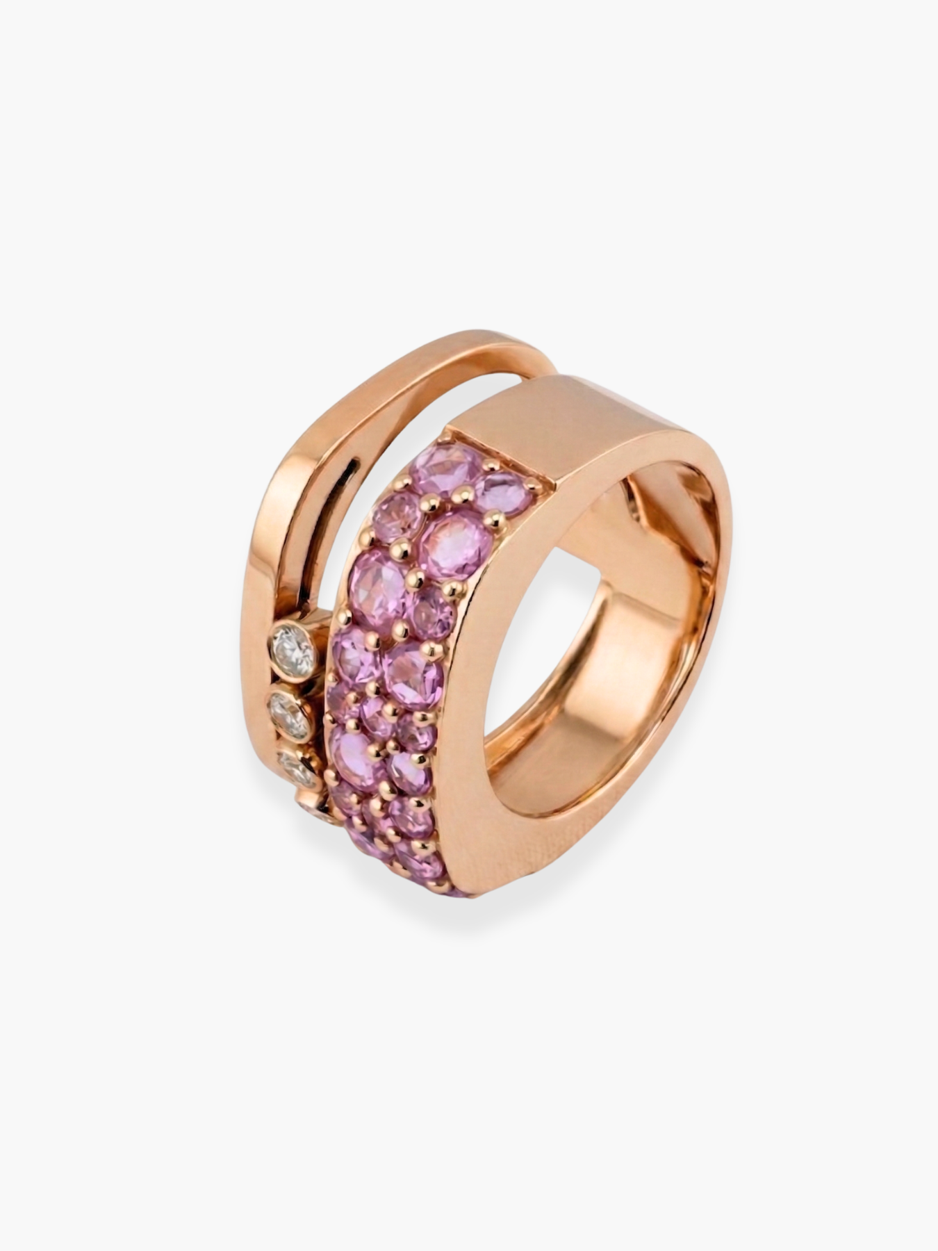 18K Rose Gold Diamond And Pink Sapphire Ring