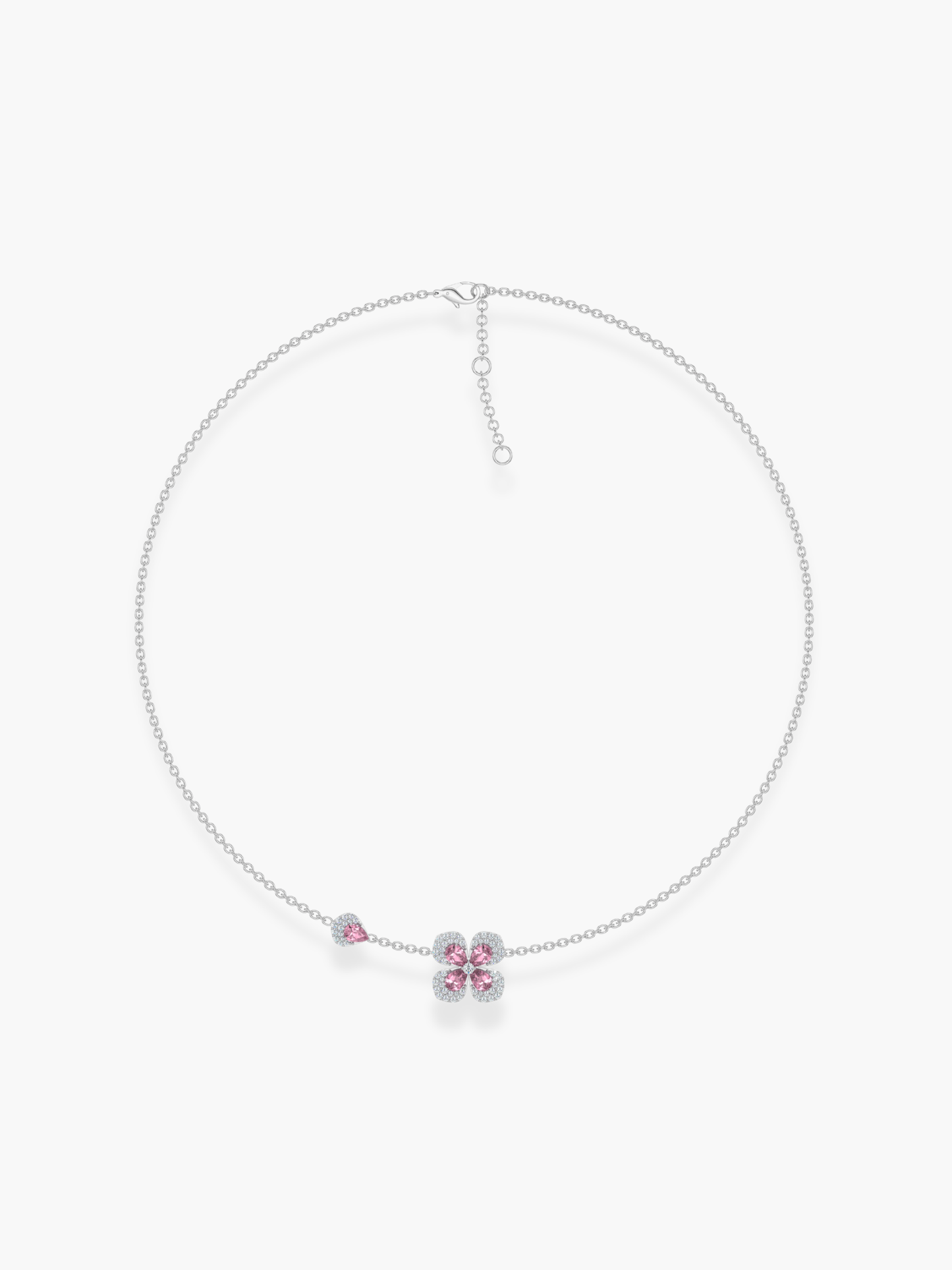 18k White Gold Florea Diamond And Pink Sapphire 1 Motif Necklace