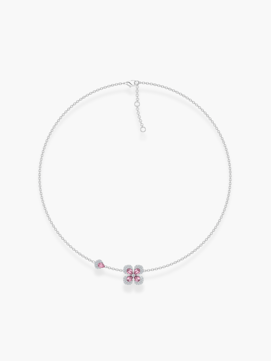 18k White Gold Florea Diamond And Pink Sapphire 1 Motif Necklace
