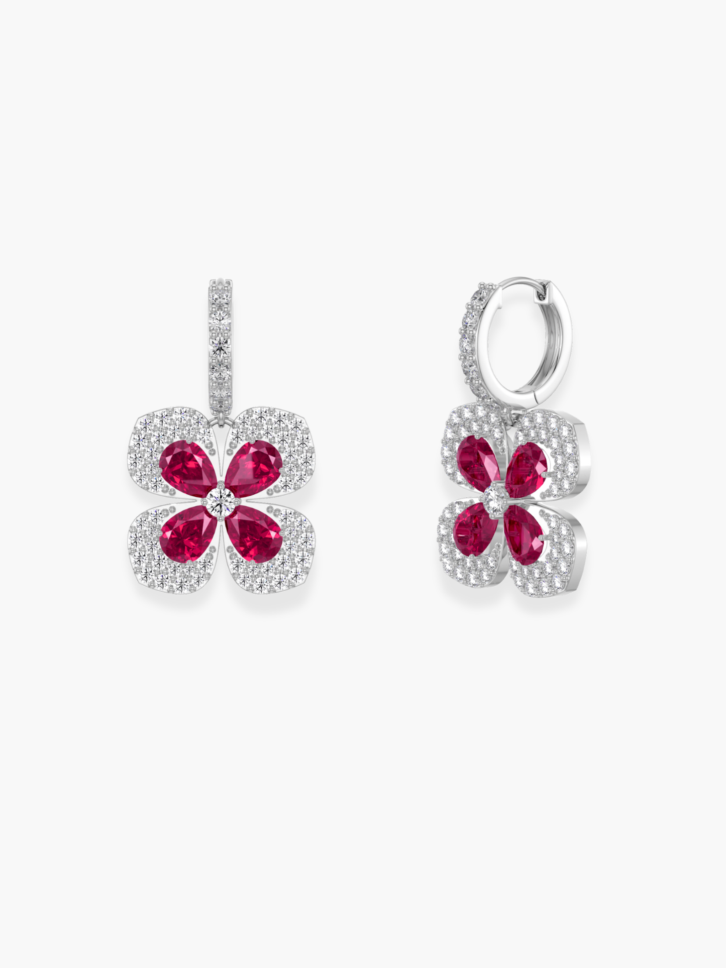 18k White Gold Florea Diamond And Ruby Dangling Earrings