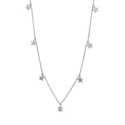 18K Small Dangling Flowers White Gold