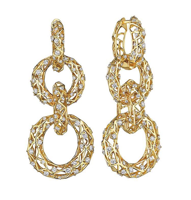 18k yellow gold diamond dangling earrings