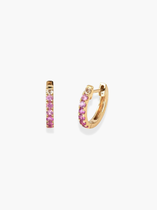 14k Rose Gold Diamond and Pink Sapphire Hoops
