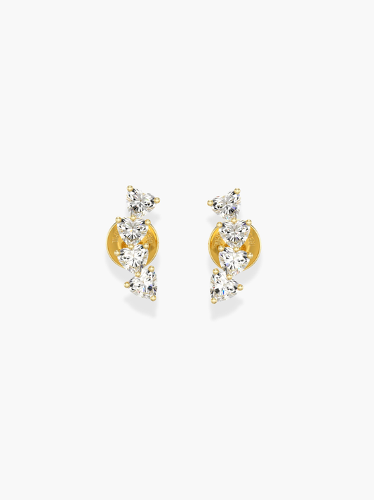 18k Yellow Gold Diamond Heart Shaped Diamond Earrings