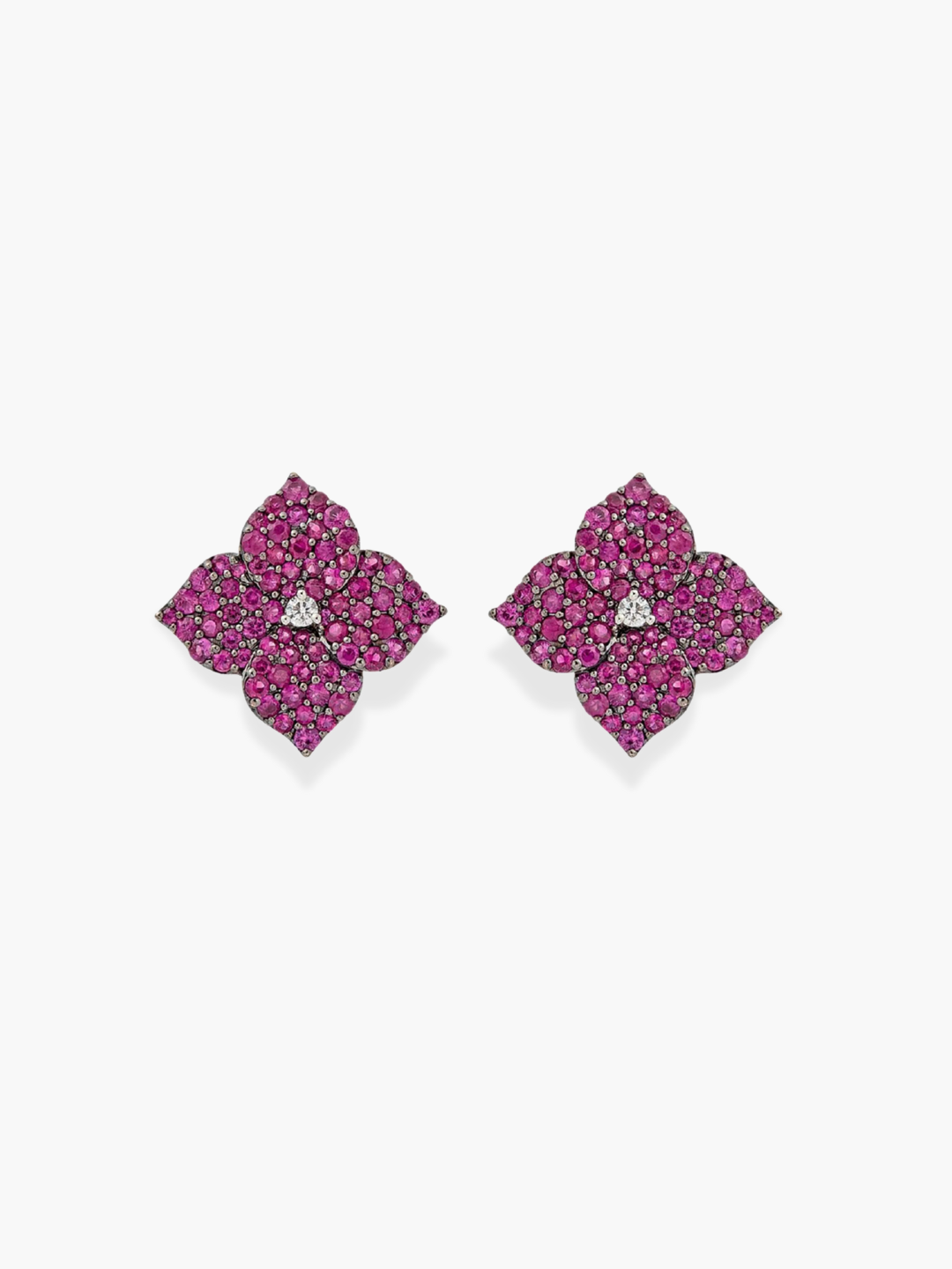 18k Small Diamond and deep pink sapphire Earrings