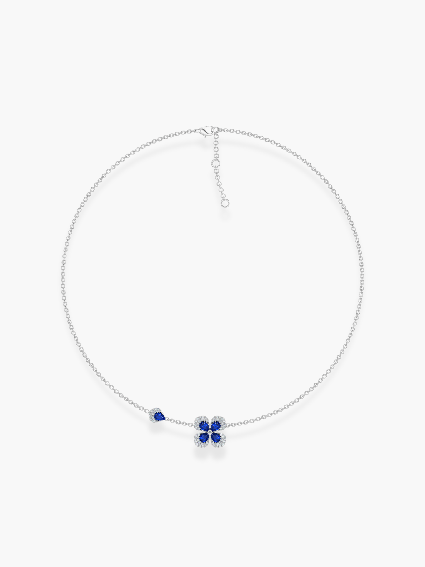 18k White Gold Florea Diamond And Blue Sapphire 1 Motif Necklace
