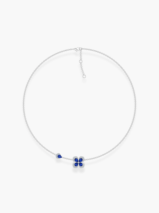 18k White Gold Florea Diamond And Blue Sapphire 1 Motif Necklace
