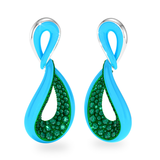 18k white gold turquoise and emerald earrings