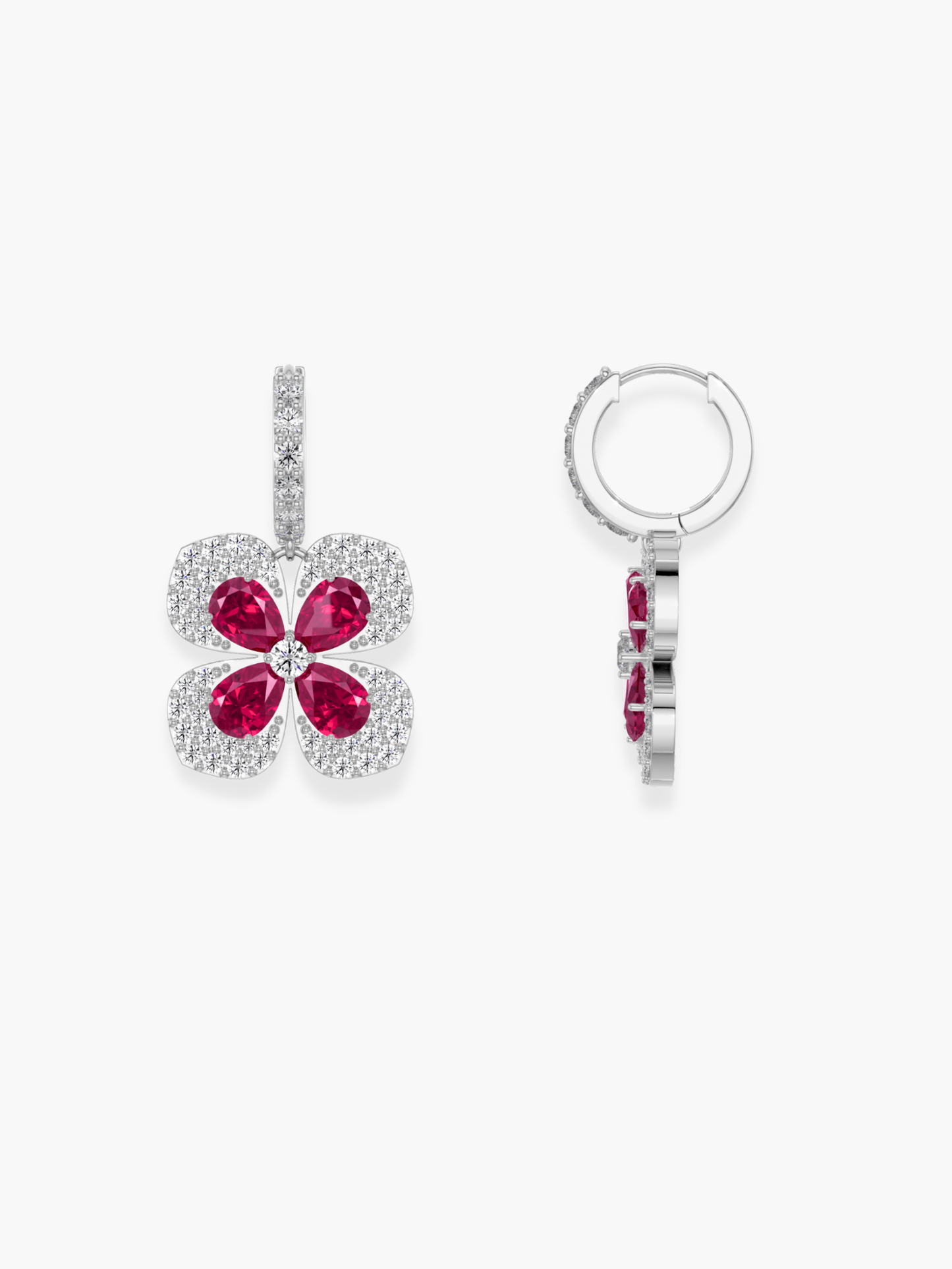 18k White Gold Florea Diamond And Ruby Dangling Earrings