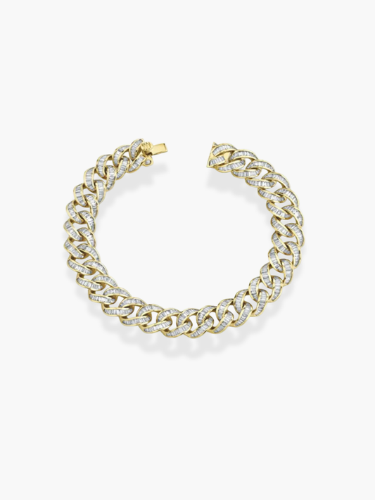 18K Yellow Gold Cuban Link Diamond Bracelet
