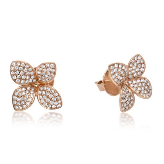 18K Rose Gold Diamond Flower Earrings
