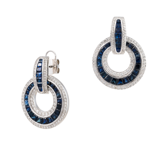 18K White Gold Diamond and Blue Sapphire Earrings