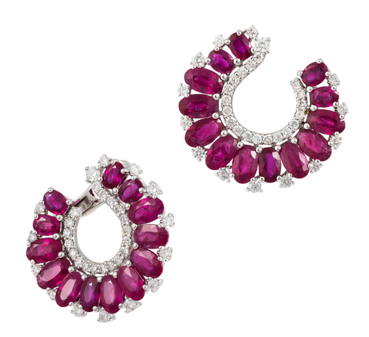 18K White Gold Diamond and Ruby Earrings