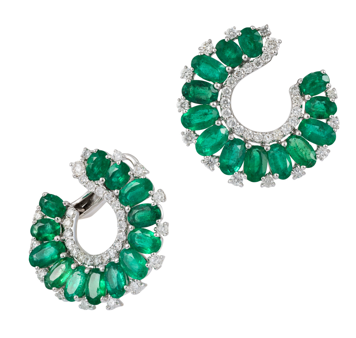 18K White Gold Diamond and Emerald Earrings