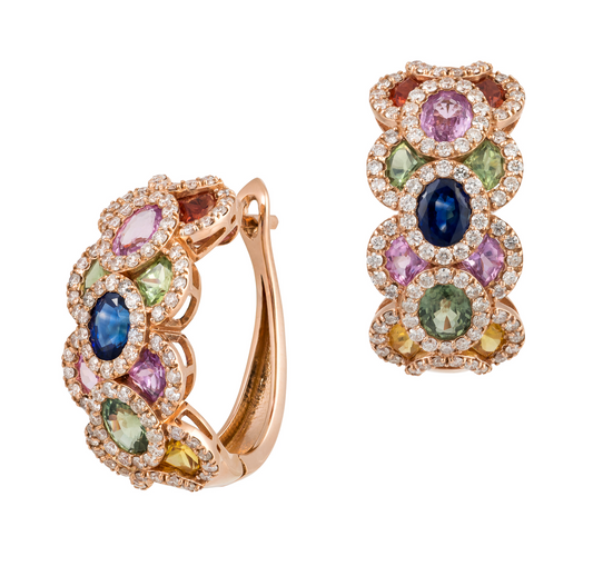 18K Rose Gold Multi-Sapphire Hoop Earrings