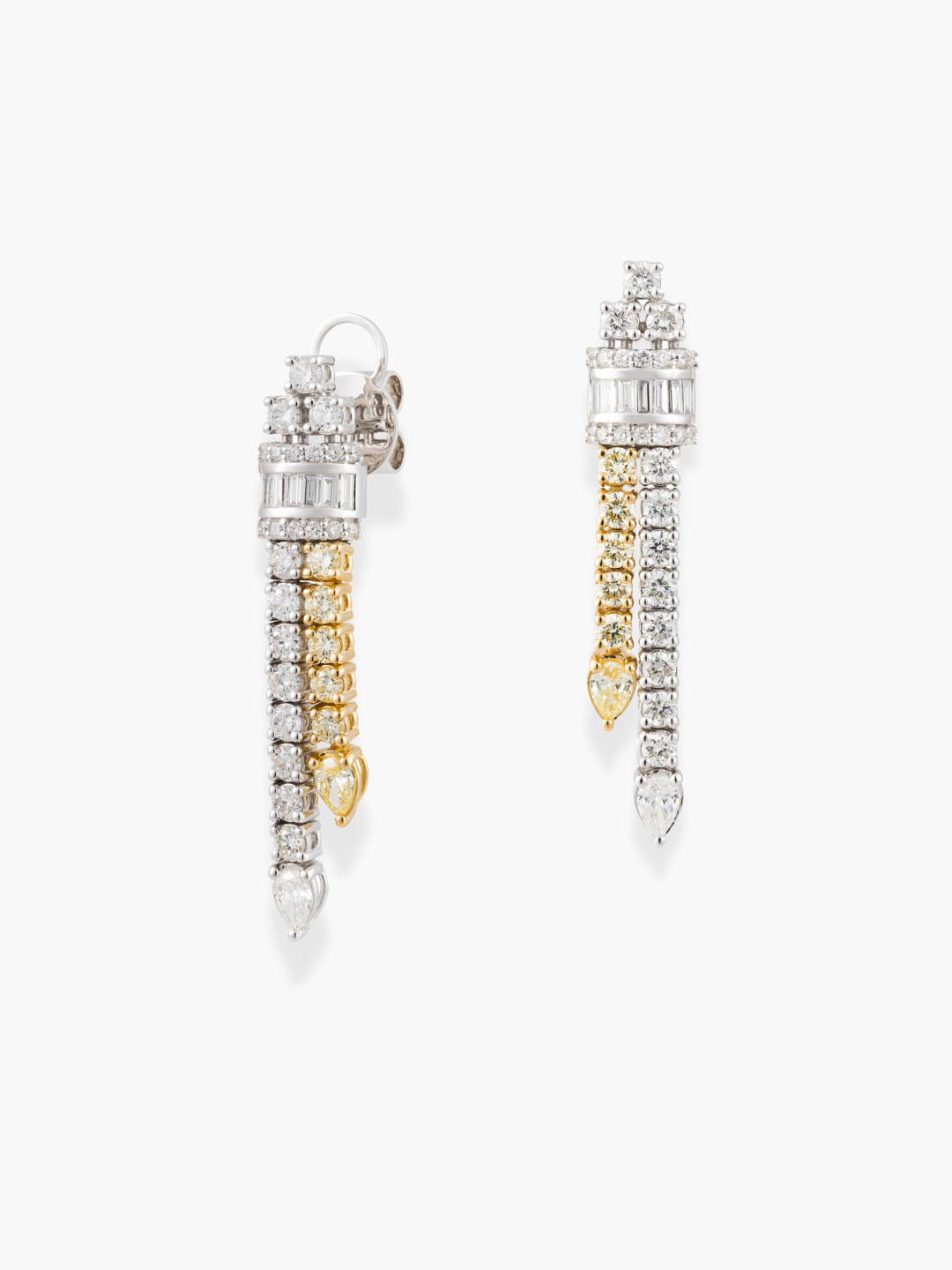 18K White Gold White Diamond And Fancy Yellow Diamond Earrings