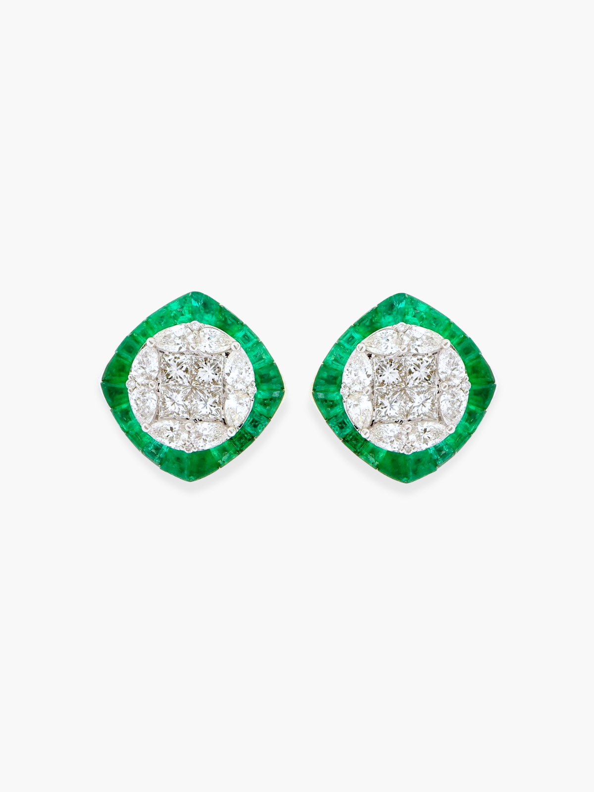 18k White Gold Diamond and Emerald Earrings