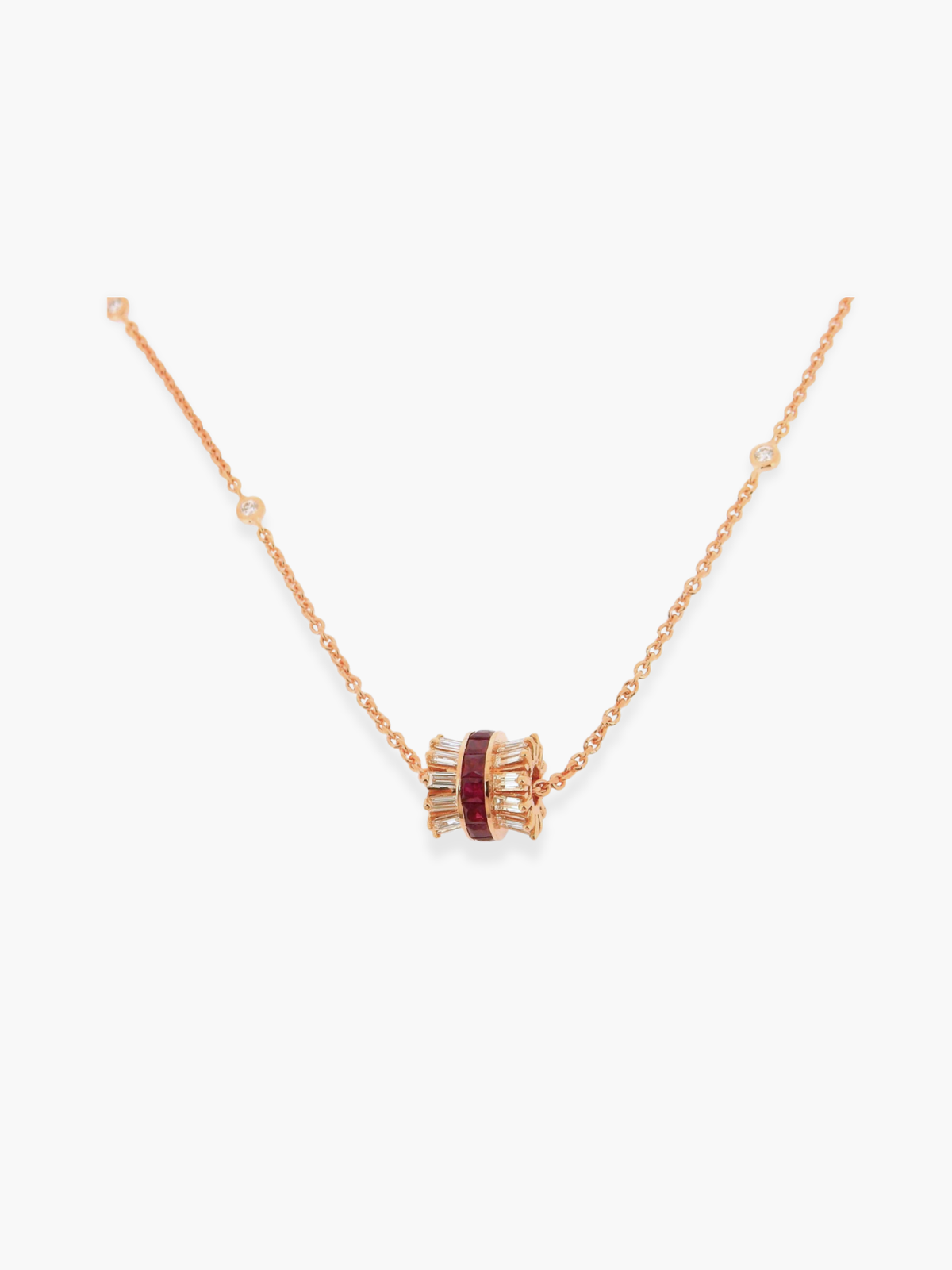 18k Rose Gold Diamond and Ruby Chain by the Yard Pendant Necklace