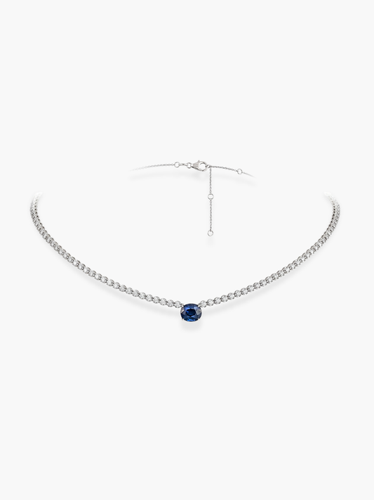 18k White Gold Diamonds and Blue Sapphire Necklace