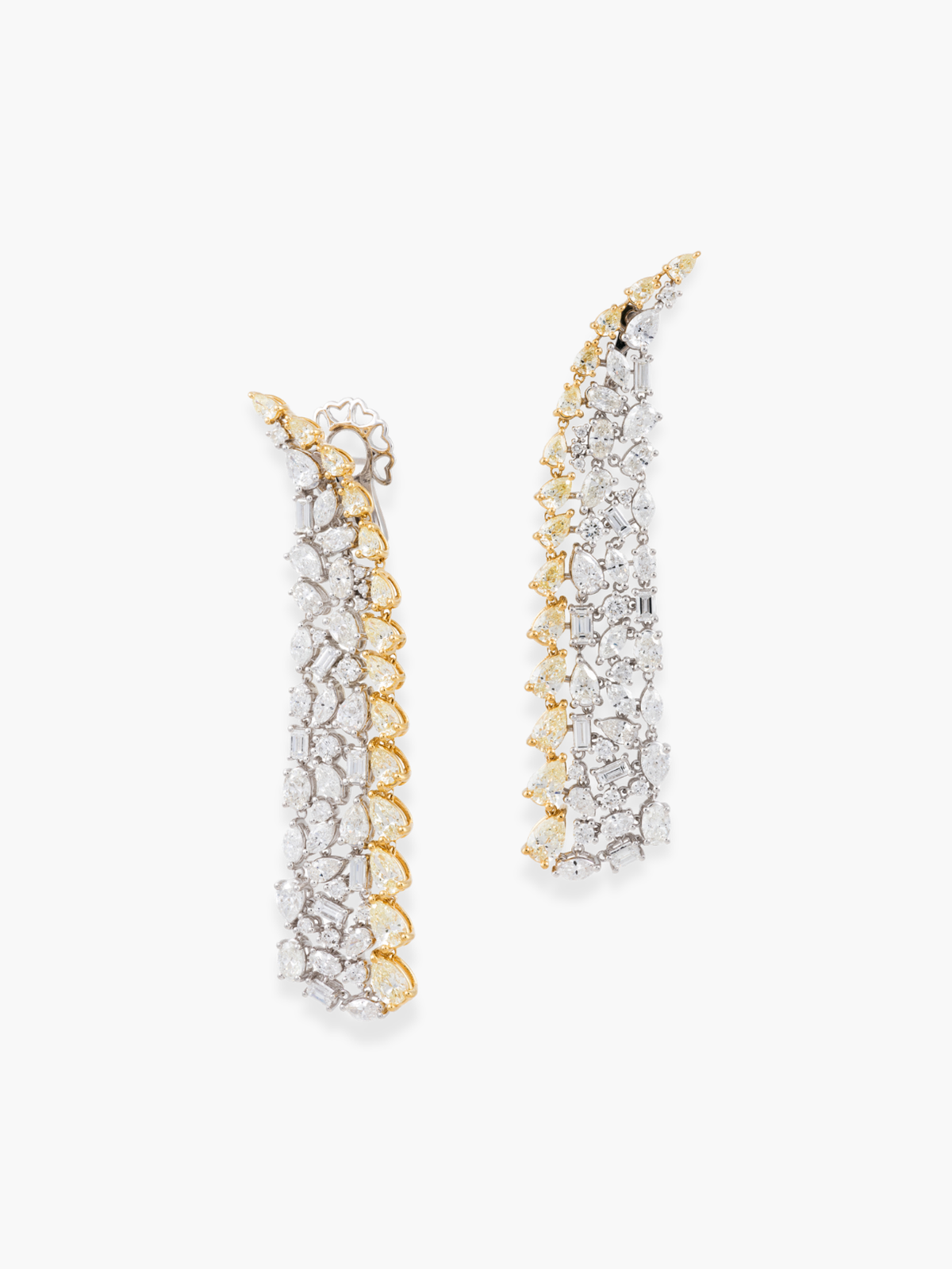 18k White and Yellow Diamond Fancy Long Earrings