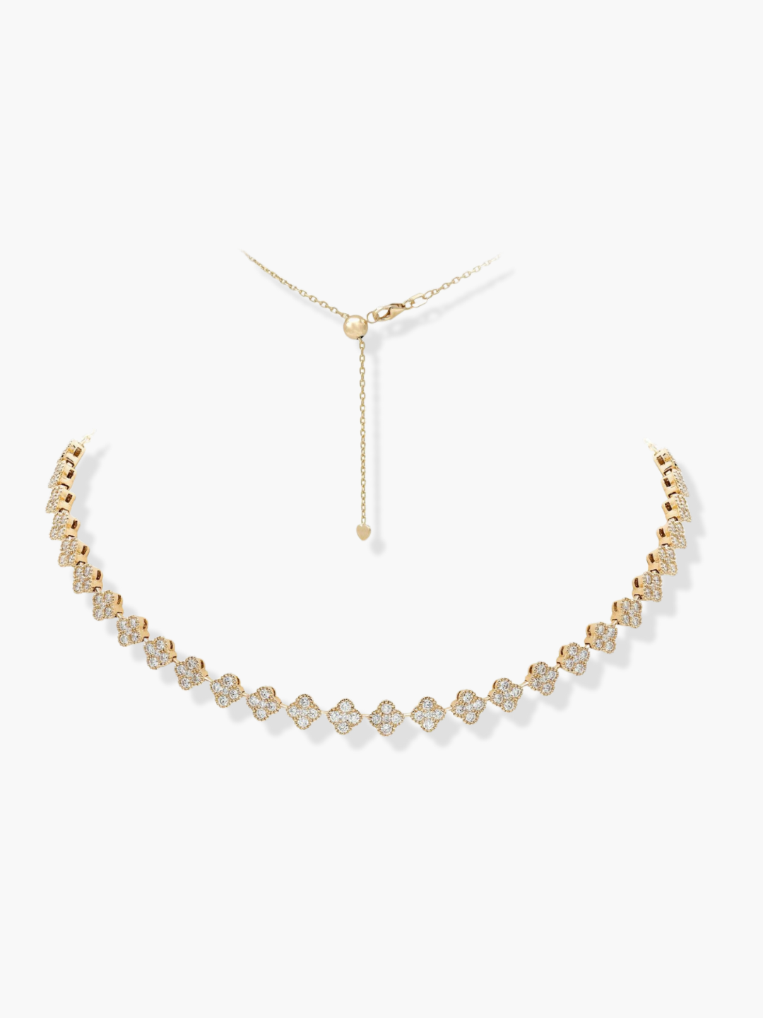 18K Yellow Gold Diamond Flower Shaped Adjustable Choker Necklace