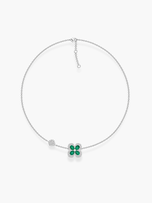 18k White Gold Florea Diamond And Emerald 1 Motif TWG Necklace