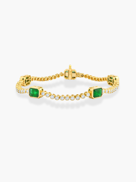 18k Yellow Gold Diamonds and Emerald Bracelet