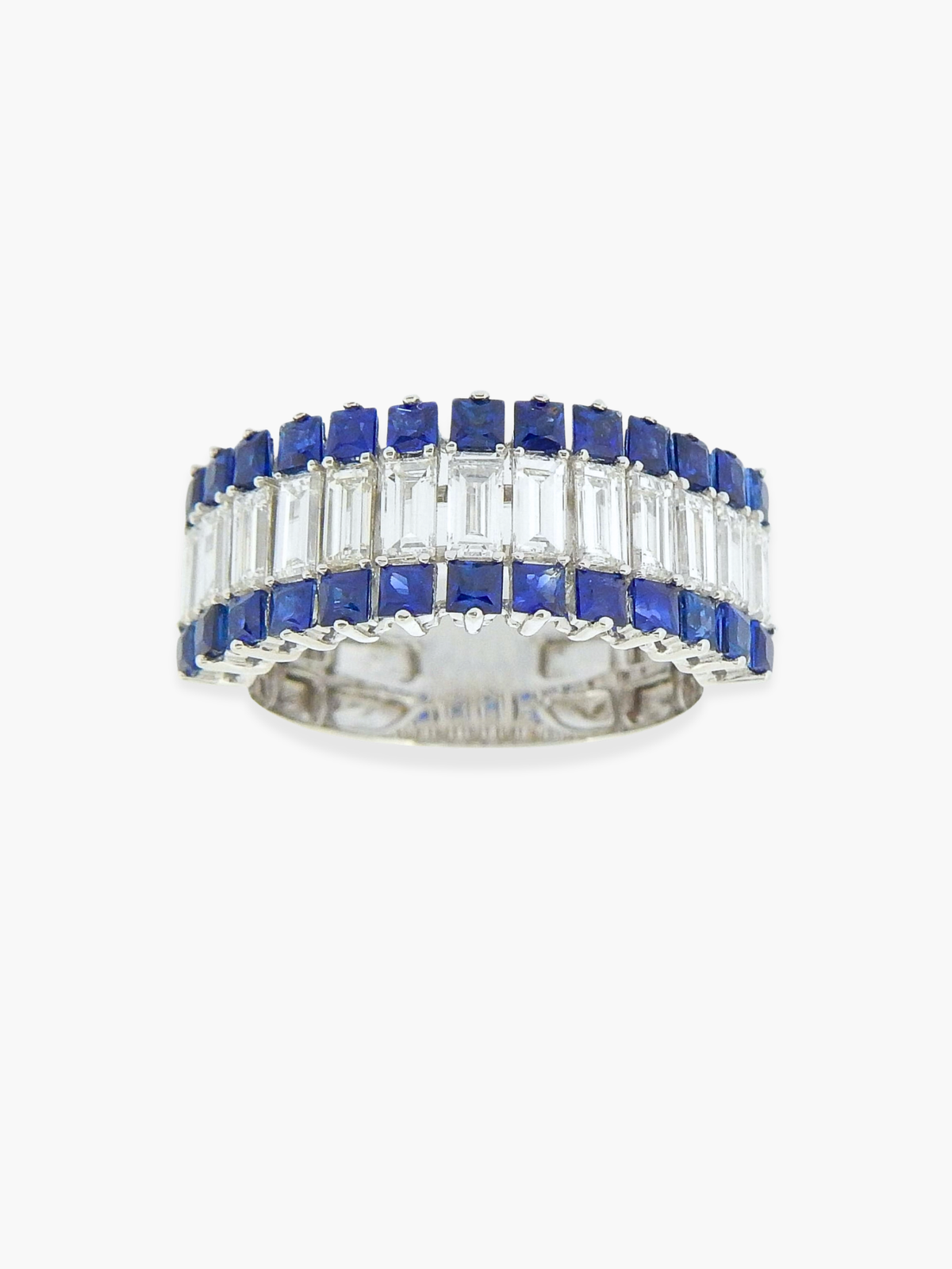 18k White Gold Diamond and Blue Sapphire Half Band Ring