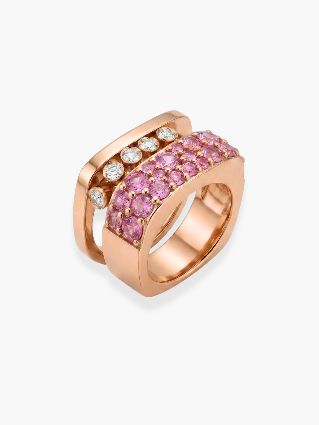 18K Rose Gold Diamond And Pink Sapphire Ring