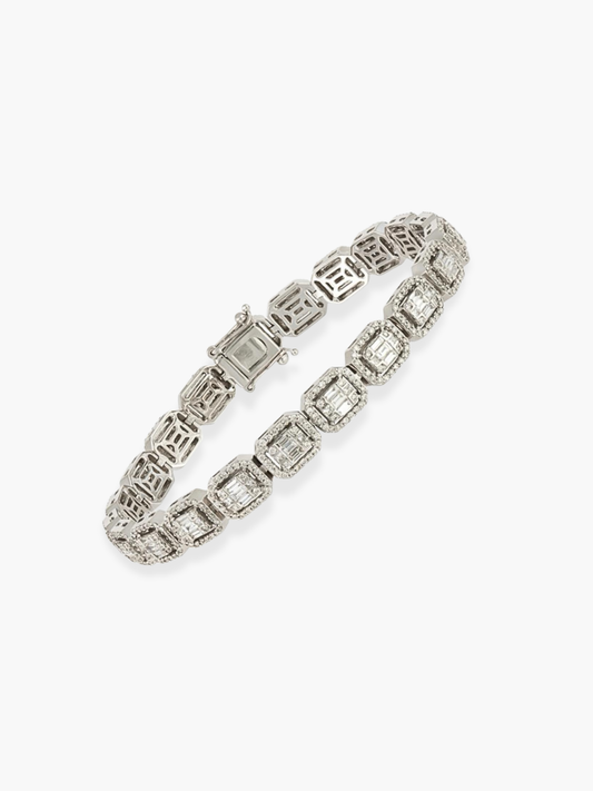 18K White Gold Rectangles Design Diamond Bracelet