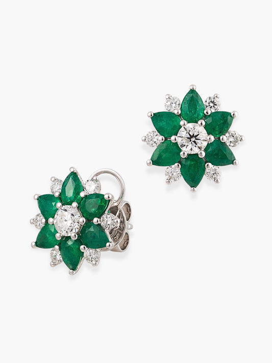 18k White Diamonds and Emeralds Earrings