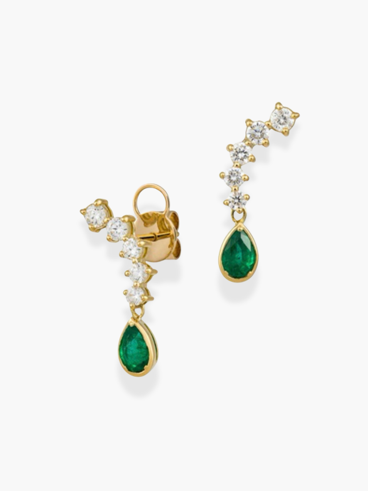 18k Yellow Gold Diamond and Emerald Earrings