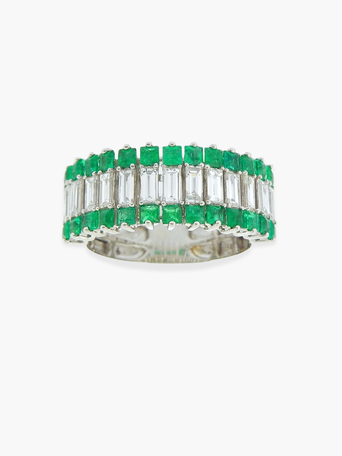 18k White Gold Diamond and Emerald Half Band Ring
