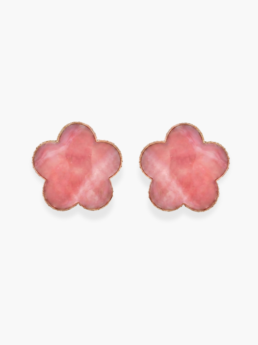 18K Rose Gold Pink Opal Large Flowers Earrings