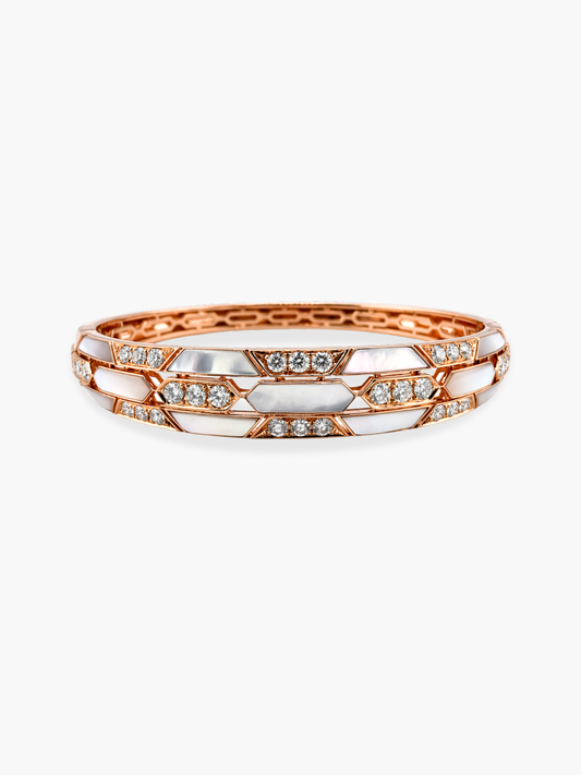 18k Rose Gold Diamond Mother of Pearl Bangle