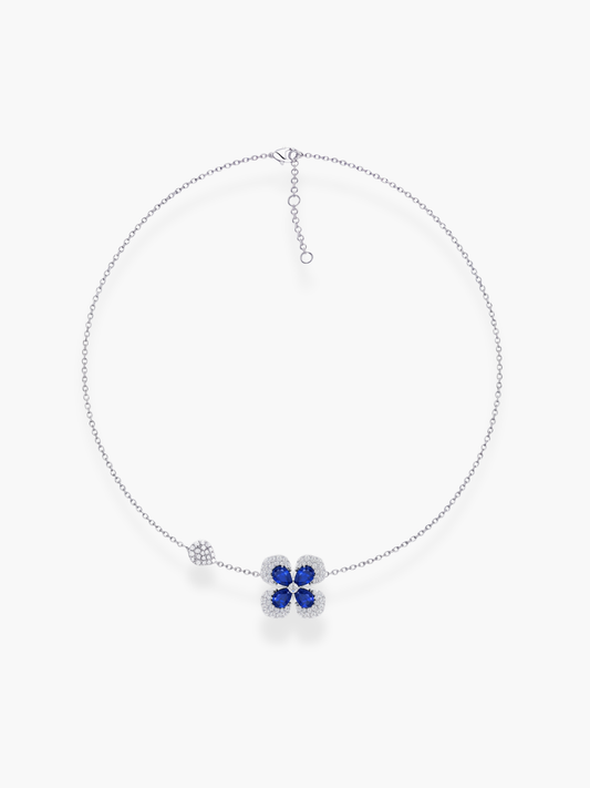 18k White Gold Florea Diamond And Blue Sapphire 1 Motif TWG Necklace