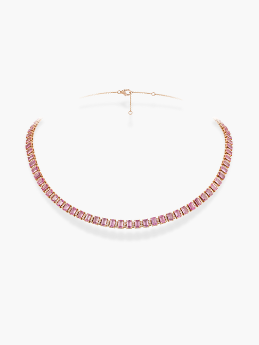 18K Rose Gold And Pink Sapphire Diamond Necklace
