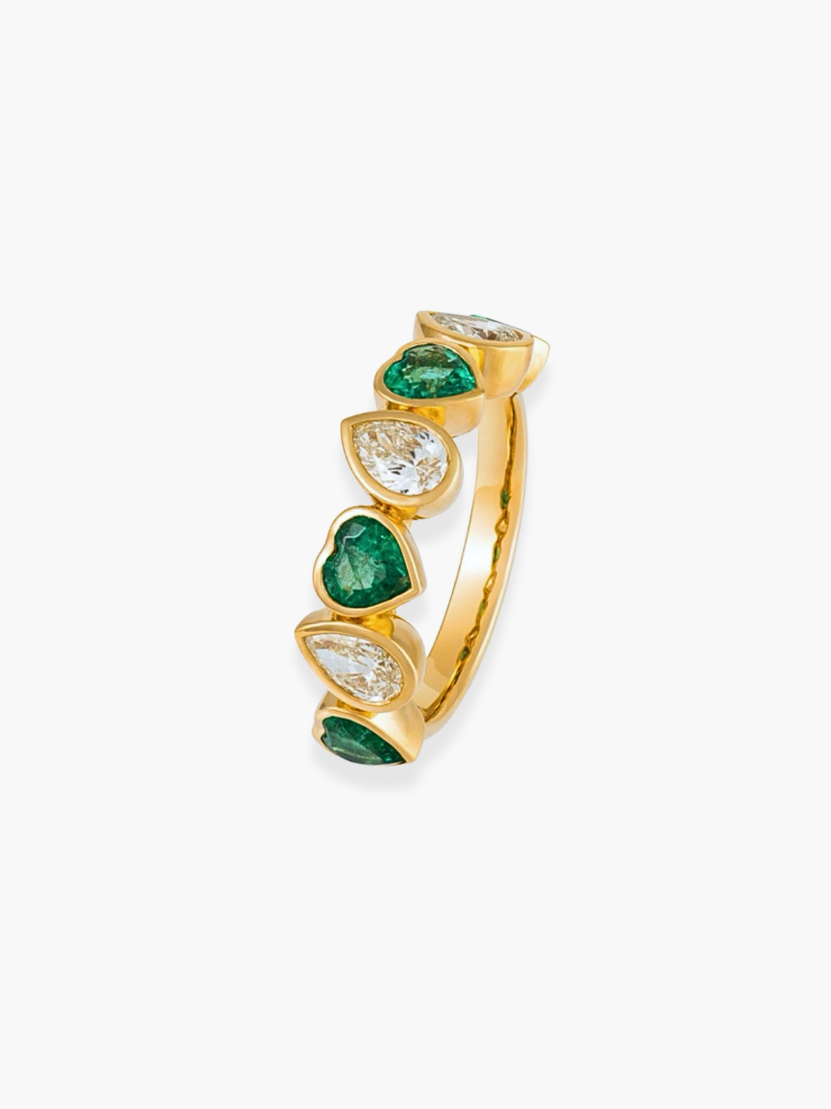 18k Yellow Gold Diamond and Emerald Shaped Ring